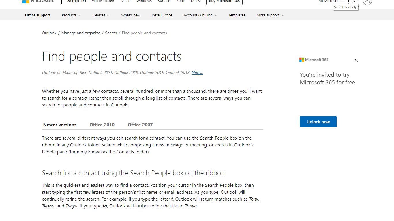 Find people and contacts - support.microsoft.com